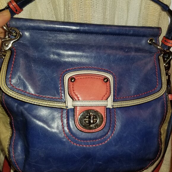 Coach blue, grey and salmon/pink bag. Soft leather. - Picture 13 of 15